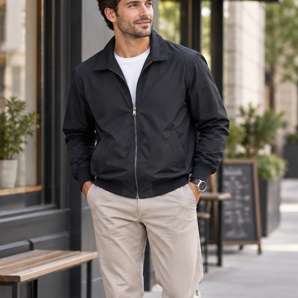 H&M L.O.G.G. Men's Large Black Lightweight Bomber Windbreaker Jacket Size L